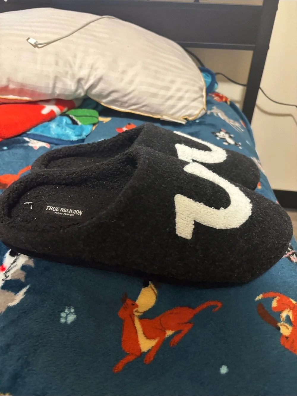 True Religion Kids Black Slip-On Slippers with White Logo Accent
